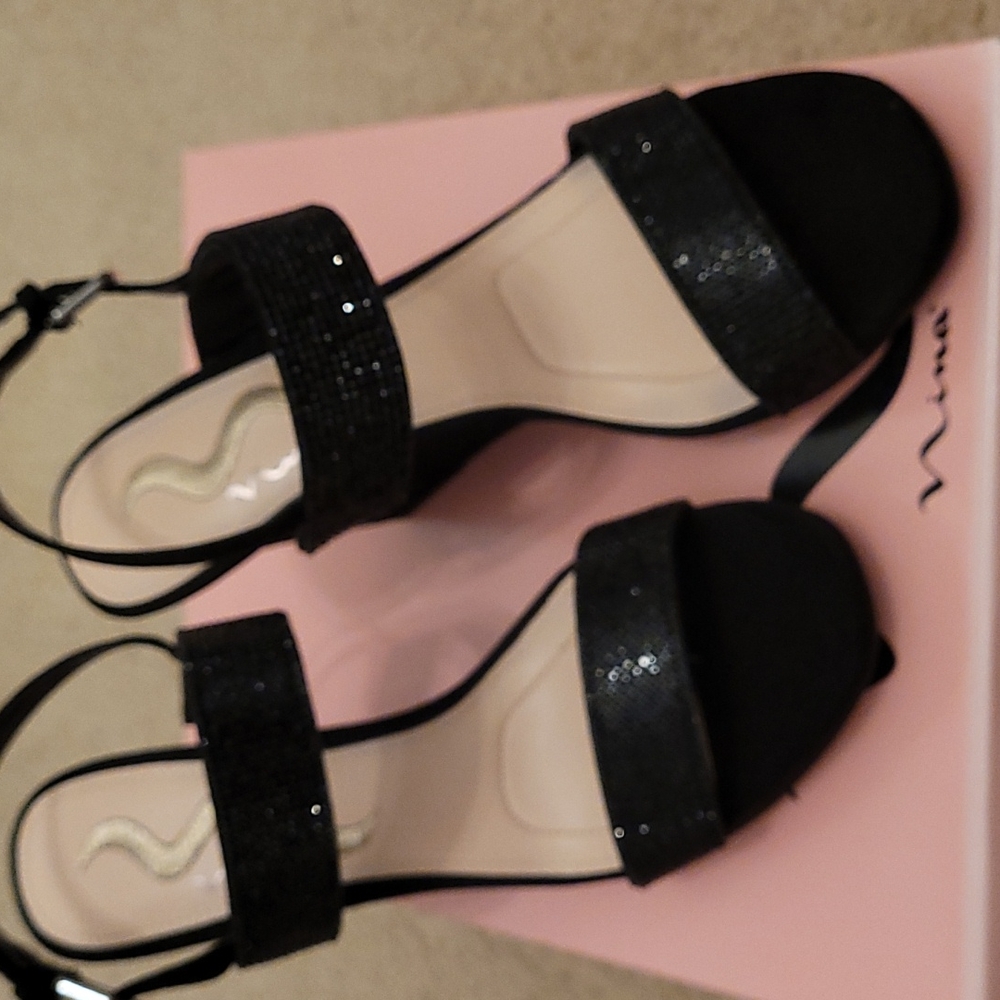 Nina Black Suede Platform Wedge Sandals Sz 7.5